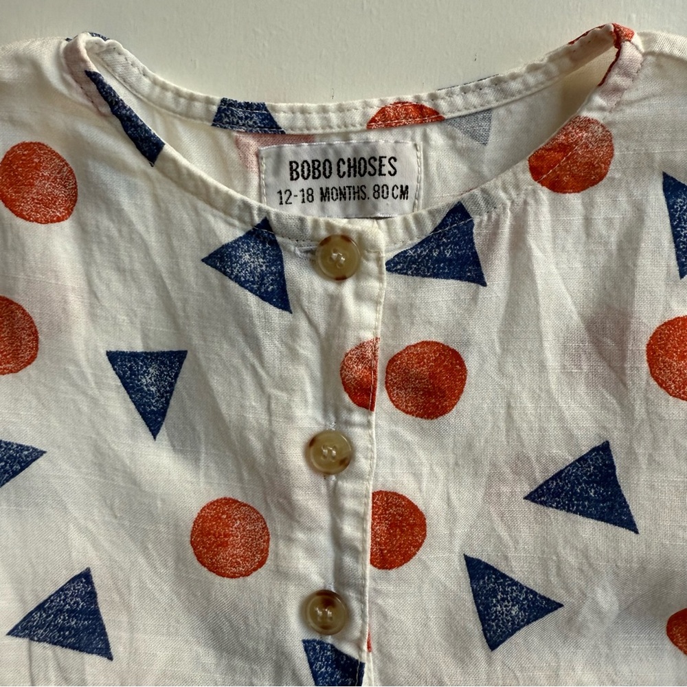 Bobo Choses Girls White Dress with Red and Blue Geometric Print - Size 12-18M - Picture 2 of 15